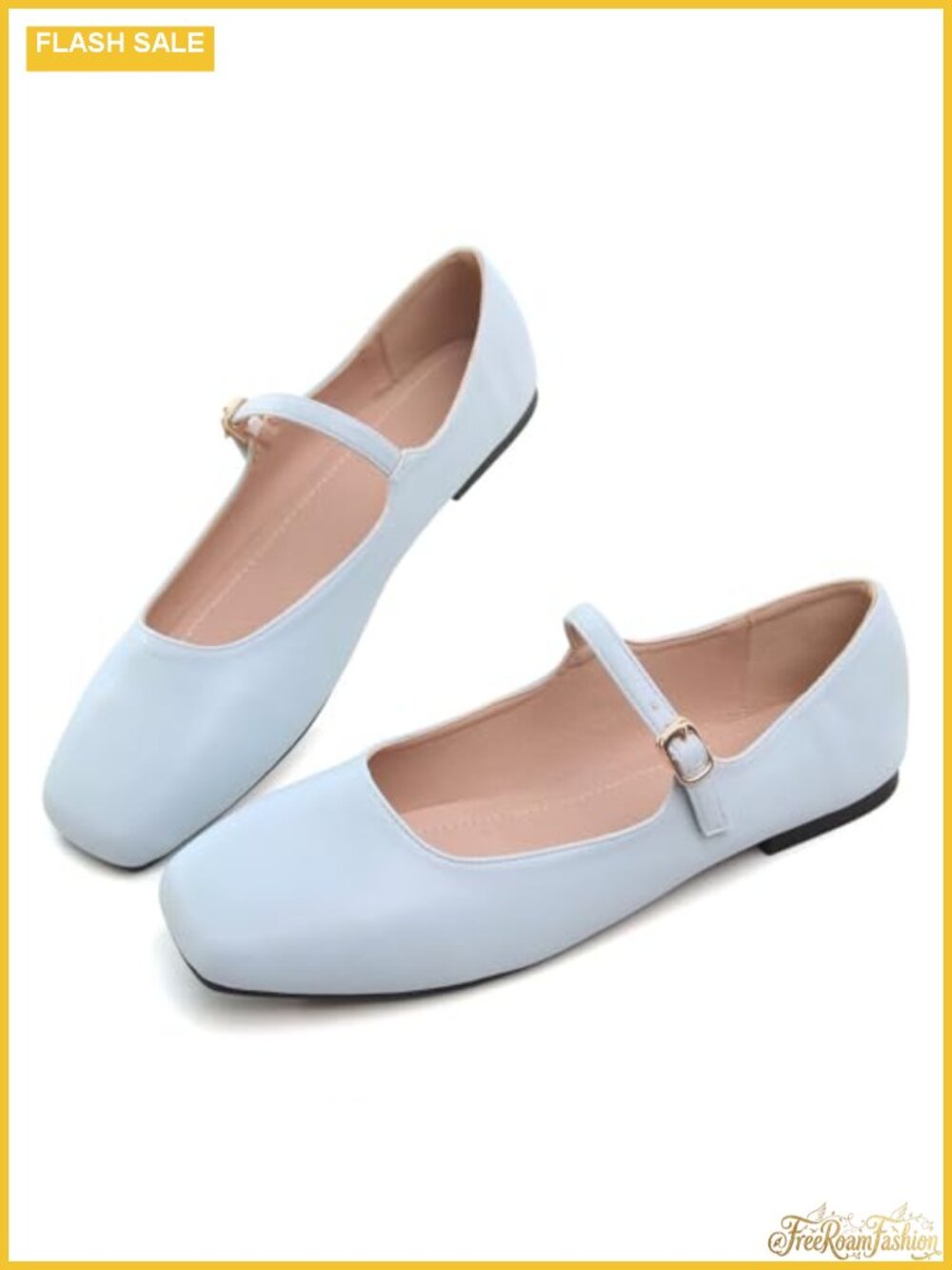 Leather Mary Jane Flats Square Toe Ballet Shoes with Strap